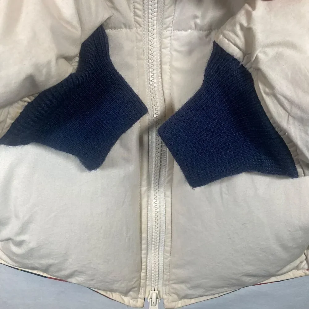 Vintage Excalibur Down Filled Reversible Bomber Jacket Ivory Plaid 80s 90s